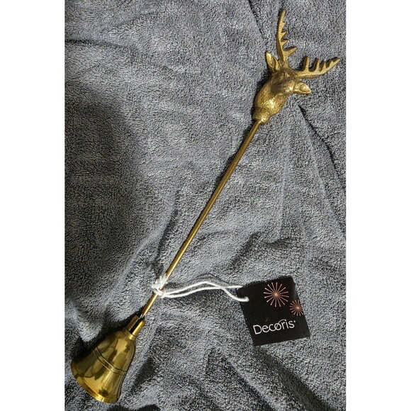Brand New VINTAGE Brass Candle SNUFFER with Stag Deer Head Atop NWT 13" - Picture 3 of 4